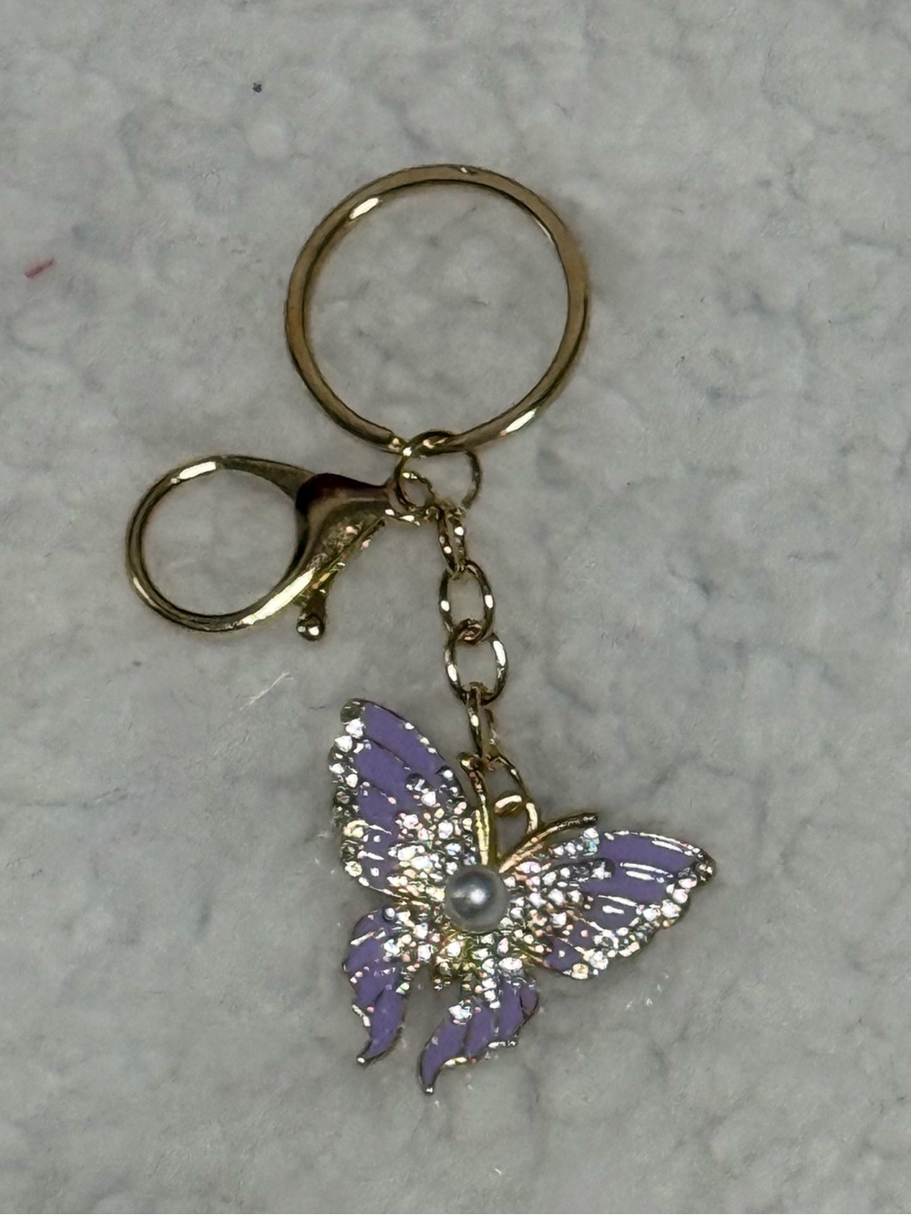 Gold-Plated Purple Butterfly Keychain with Crystal Accent
